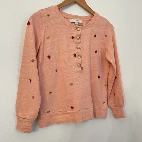 LOFT Petits Peach Sweater XXSP Strawberry Heart Embroidered Cottagecore Preppy - Picture 8 of 16
